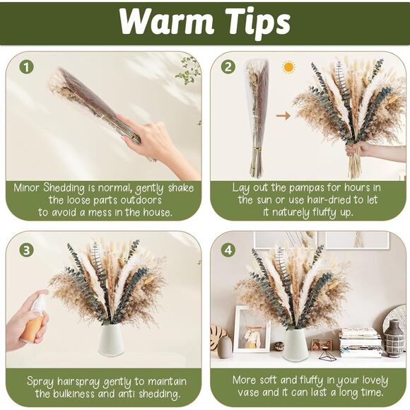 110 PCS Dried Pampas Grass Decor, Naturally Dried Pompas Bunny Tails (set of 2) - Picture 5 of 7